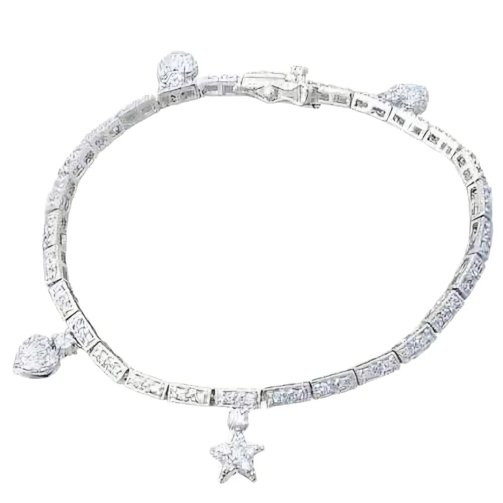 Sterling silver hearts star pave charm bracelet CZ VGUC feminine girlhoodcore